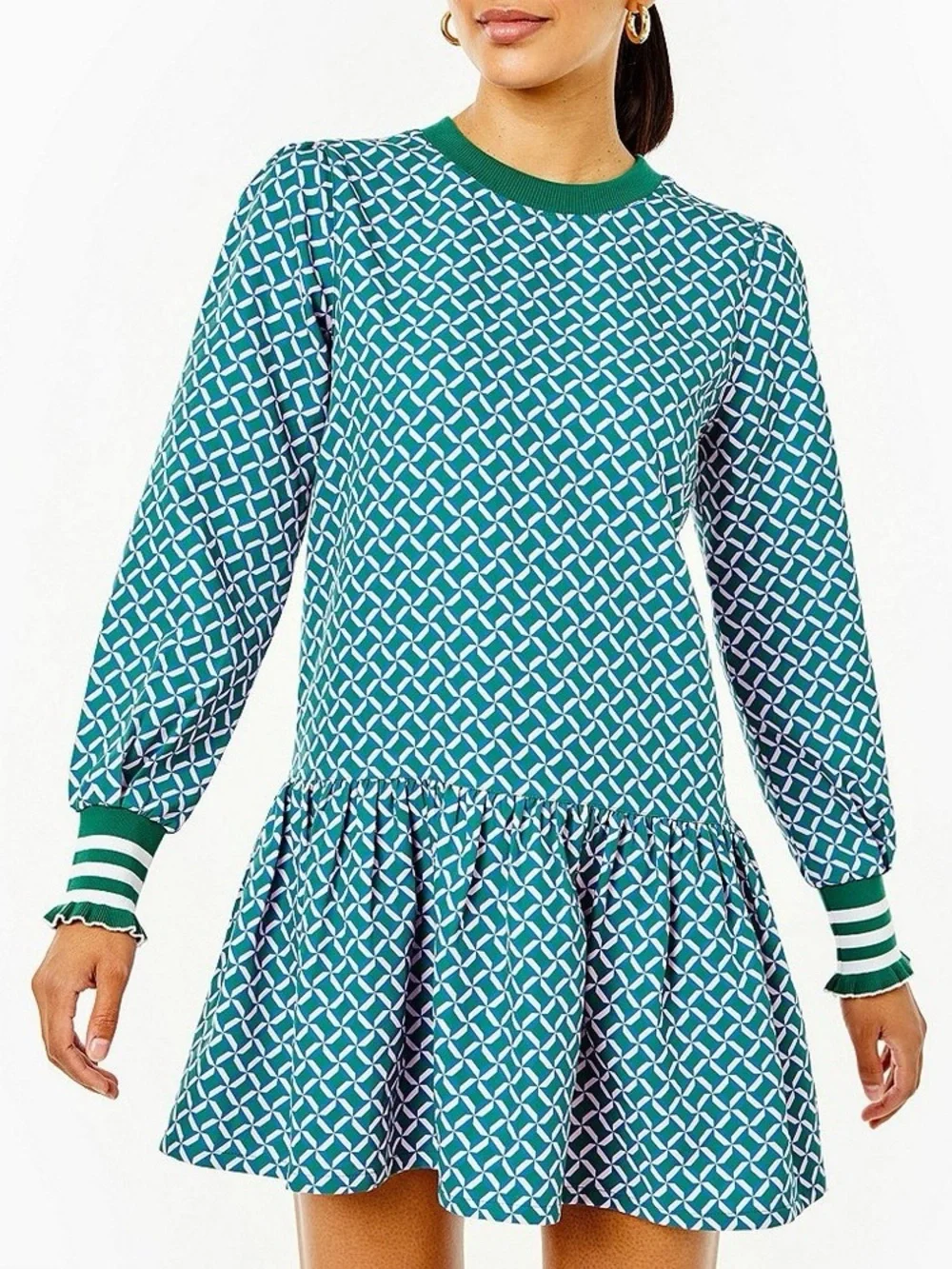 NWT Addison Bay Vine Geo Trellis Print Peplum Drop Waist Flounce Dress Sz XL - Picture 1 of 11